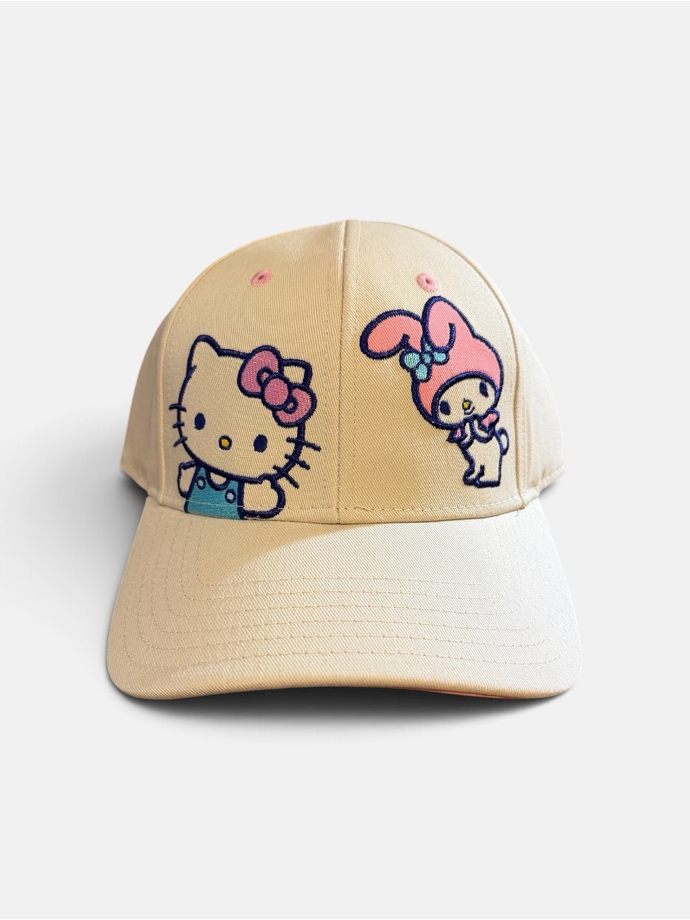 Sanrio Beige Women’s Baseball Cap with Hello Kitty & My Melody Embroidery- NEW